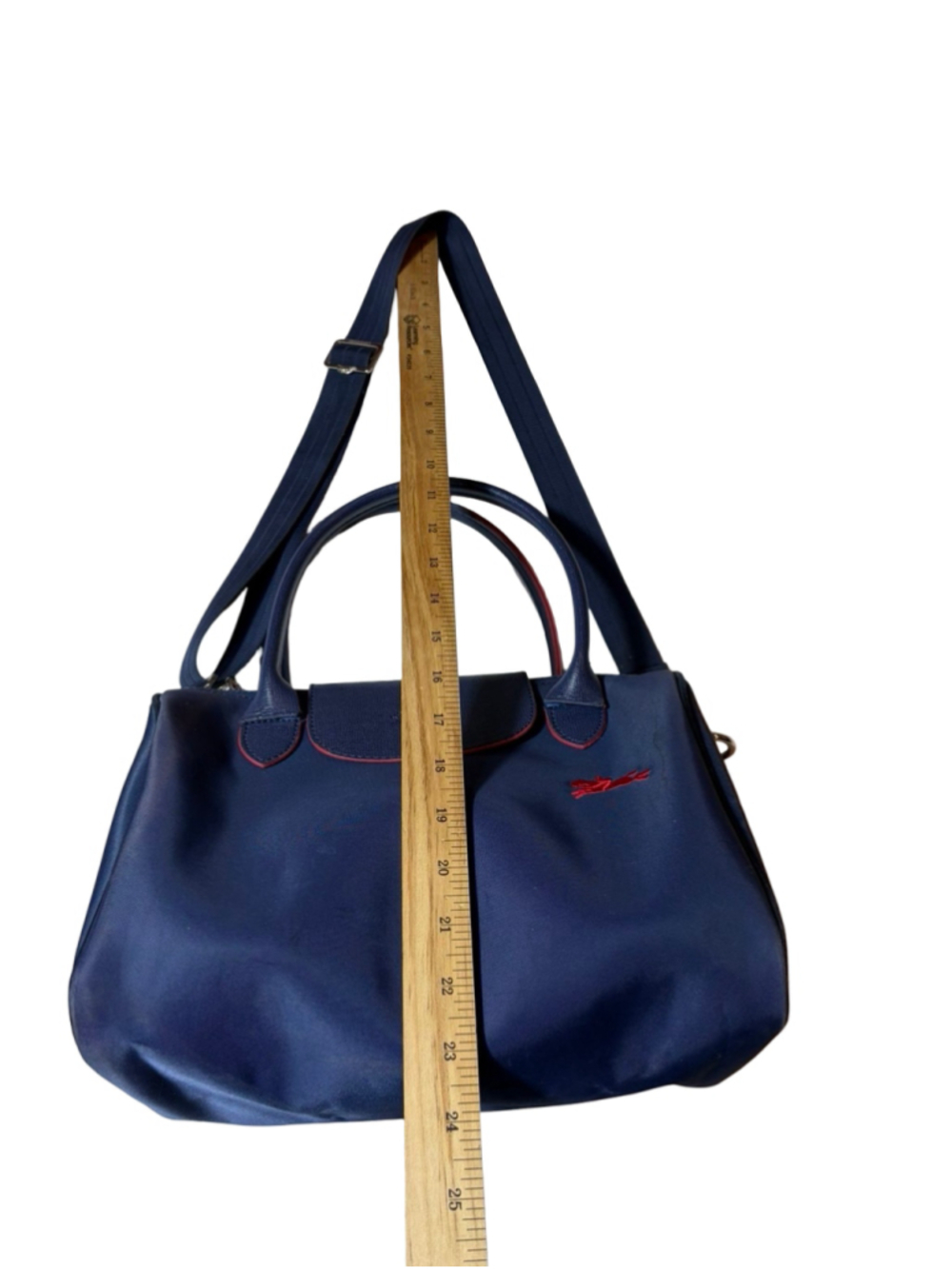 Longchamp Le Pliage Navy Red Nylon Travel Weekender Bag Made in France - Picture 2 of 11